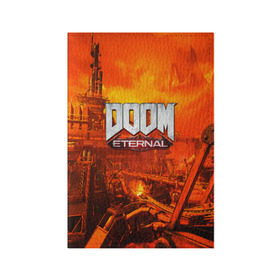 Обложка для паспорта матовая кожа с принтом DOOM ETERNAL в Петрозаводске, натуральная матовая кожа | размер 19,3 х 13,7 см; прозрачные пластиковые крепления | 