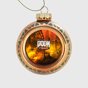 Стеклянный ёлочный шар с принтом DOOM ETERNAL в Петрозаводске, Стекло | Диаметр: 80 мм | Тематика изображения на принте: doom | doom eternal | game | дум
