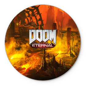 Коврик для мышки круглый с принтом DOOM ETERNAL в Петрозаводске, резина и полиэстер | круглая форма, изображение наносится на всю лицевую часть | Тематика изображения на принте: doom | doom eternal | game | дум