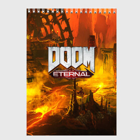 Скетчбук с принтом DOOM ETERNAL в Петрозаводске, 100% бумага
 | 48 листов, плотность листов — 100 г/м2, плотность картонной обложки — 250 г/м2. Листы скреплены сверху удобной пружинной спиралью | doom | doom eternal | game | дум