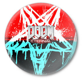 Значок с принтом DOOM ETERNAL в Петрозаводске,  металл | круглая форма, металлическая застежка в виде булавки | doom | doom eternal | game | дум