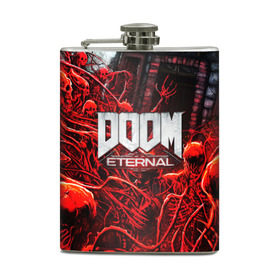 Фляга с принтом DOOM ETERNAL в Петрозаводске, металлический корпус | емкость 0,22 л, размер 125 х 94 мм. Виниловая наклейка запечатывается полностью | Тематика изображения на принте: doom | doom eternal | game | дум