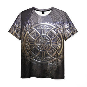 Мужская футболка 3D с принтом Кельтские узоры в Петрозаводске, 100% полиэфир | прямой крой, круглый вырез горловины, длина до линии бедер | 3d | абстракция | арт | желтый | кельтские узоры | на металле | черный