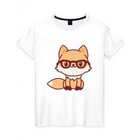 Женская футболка хлопок с принтом Лисенок в очках в Петрозаводске, 100% хлопок | прямой крой, круглый вырез горловины, длина до линии бедер, слегка спущенное плечо | fox | лис | лиса | лисенок | милая | пушистик | рыжая