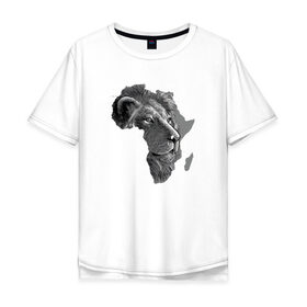 Мужская футболка хлопок Oversize с принтом King of Africa в Петрозаводске, 100% хлопок | свободный крой, круглый ворот, “спинка” длиннее передней части | animal | the lion king | африка | взгляд | дикий | животные | зверь | клыки | континент | король | король джунглей | кошка | лев | львица | царь
