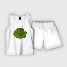 Детская пижама с шортами хлопок с принтом PepeHappy в Петрозаводске,  |  | feels bad man | feels good man | pepe | pepe the frog | sad pepe | грустная лягушка | пепе