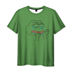 Мужская футболка 3D с принтом PepeCry в Петрозаводске, 100% полиэфир | прямой крой, круглый вырез горловины, длина до линии бедер | feels bad man | feels good man | pepe | pepe the frog | sad pepe | грустная лягушка | пепе