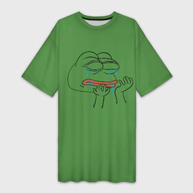 Платье-футболка 3D с принтом PepeCry в Петрозаводске,  |  | feels bad man | feels good man | pepe | pepe the frog | sad pepe | грустная лягушка | пепе