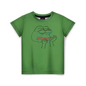 Детская футболка 3D с принтом PepeCry в Петрозаводске, 100% гипоаллергенный полиэфир | прямой крой, круглый вырез горловины, длина до линии бедер, чуть спущенное плечо, ткань немного тянется | Тематика изображения на принте: feels bad man | feels good man | pepe | pepe the frog | sad pepe | грустная лягушка | пепе