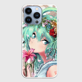 Чехол для iPhone 13 Pro с принтом Цветок и Хацуне Мику в Петрозаводске,  |  | anime | character | geisha | hatsune miku | japan | kimono | manga | style | аниме | вокалоид | девушки | манга | мульт | оружие | сёдзё | сериал | хатсуне мику