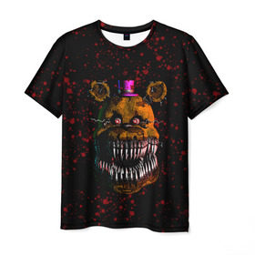 Мужская футболка 3D с принтом FNAF Nightmare в Петрозаводске, 100% полиэфир | прямой крой, круглый вырез горловины, длина до линии бедер | blood | five nights at freddy’s | fnaf | game | horror | игра | кровь | пять ночей у фредди | ужас | фнаф | фреди