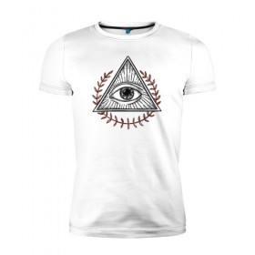 Мужская футболка премиум с принтом Всевидящее око в Петрозаводске, 92% хлопок, 8% лайкра | приталенный силуэт, круглый вырез ворота, длина до линии бедра, короткий рукав | всевидящее око | глаз | лучезарная дельта | масонство | масоны | творец