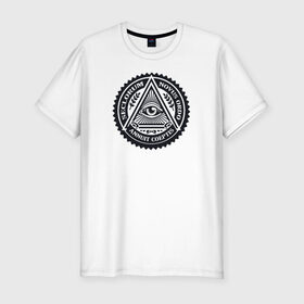 Мужская футболка премиум с принтом Новый мировой порядок в Петрозаводске, 92% хлопок, 8% лайкра | приталенный силуэт, круглый вырез ворота, длина до линии бедра, короткий рукав | всевидящее око | глаз | дельта | доллар | иллюминаты | масонство | масоны