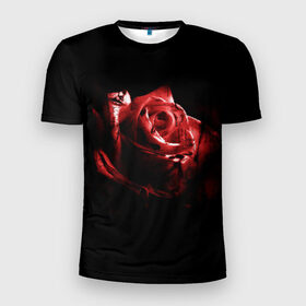 Мужская футболка 3D спортивная с принтом Кровавая роза в Петрозаводске, 100% полиэстер с улучшенными характеристиками | приталенный силуэт, круглая горловина, широкие плечи, сужается к линии бедра | брызги | кровавая роза | кровь | роза | цветы