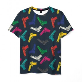 Мужская футболка 3D с принтом Пистолеты в Петрозаводске, 100% полиэфир | прямой крой, круглый вырез горловины, длина до линии бедер | 