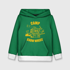Детская толстовка 3D с принтом CAMP KNOW WHERE в Петрозаводске, 100% полиэстер | двухслойный капюшон со шнурком для регулировки, мягкие манжеты на рукавах и по низу толстовки, спереди карман-кенгуру с мягким внутренним слоем | 80 е | 85 | camp know where | camp nowhere | dustin | netflix | stranger things | дастин | кепка дастина | нетфликс | очень странные дела