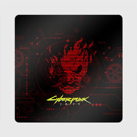 Магнит виниловый Квадрат с принтом CYBERPUNK 2077 - Самурай в Петрозаводске, полимерный материал с магнитным слоем | размер 9*9 см, закругленные углы | 2077 | cyber | cyberpunk | demon | glitch | keanu | logo | punk | reeves | samurai | symbol | team | trauma | глитч | демон | киану | кибер | киберпанк | клан | лого | логотип | огонь | панк | ривз | самурай | символ