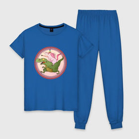 Женская пижама хлопок с принтом Вперёд к мечте! в Петрозаводске, 100% хлопок | брюки и футболка прямого кроя, без карманов, на брюках мягкая резинка на поясе и по низу штанин | bird born | арт | единорог | животные | иллюстрация | ирония | комиксы | мечта | милота | мотивация | тирекс | юмор