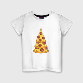 Детская футболка хлопок с принтом Пиццеёлка в Петрозаводске, 100% хлопок | круглый вырез горловины, полуприлегающий силуэт, длина до линии бедер | bird born | арт | веселье | еда | ёлка | иллюстратор | иллюстрация | новый год | пепперони | пицца | радость | рисунок | юмор
