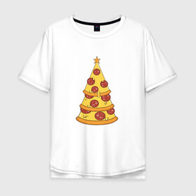 Мужская футболка хлопок Oversize с принтом Пиццеёлка в Петрозаводске, 100% хлопок | свободный крой, круглый ворот, “спинка” длиннее передней части | bird born | арт | веселье | еда | ёлка | иллюстратор | иллюстрация | новый год | пепперони | пицца | радость | рисунок | юмор