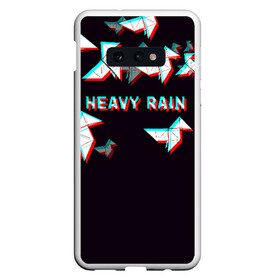 Чехол для Samsung S10E с принтом Heavy Rain (Glitch) в Петрозаводске, Силикон | Область печати: задняя сторона чехла, без боковых панелей | 3d | game | glitch | heavy rain | геометрия | глитч | игра | надпись | оригами | хеви рейн