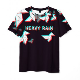 Мужская футболка 3D с принтом Heavy Rain (Glitch). в Петрозаводске, 100% полиэфир | прямой крой, круглый вырез горловины, длина до линии бедер | 3d | game | glitch | heavy rain | геометрия | глитч | игра | надпись | оригами | хеви рейн
