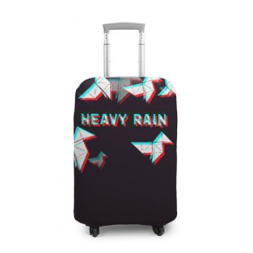 Чехол для чемодана 3D с принтом Heavy Rain (Glitch). в Петрозаводске, 86% полиэфир, 14% спандекс | двустороннее нанесение принта, прорези для ручек и колес | 3d | game | glitch | heavy rain | геометрия | глитч | игра | надпись | оригами | хеви рейн