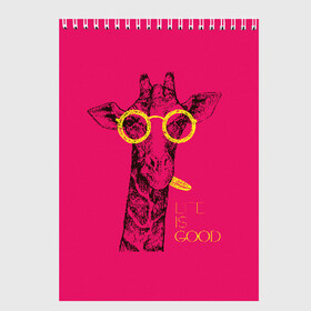 Скетчбук с принтом Life is good в Петрозаводске, 100% бумага
 | 48 листов, плотность листов — 100 г/м2, плотность картонной обложки — 250 г/м2. Листы скреплены сверху удобной пружинной спиралью | african | animal | giraffe | inscription | life is good | look | pink | pop art | tongue | yellow | африканское | взгляд | желтый | животное | жизнь хороша | жираф | надпись | очки | поп   арт | розовый | язык