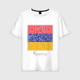 Женская футболка хлопок Oversize с принтом QR-Armenia в Петрозаводске, 100% хлопок | свободный крой, круглый ворот, спущенный рукав, длина до линии бедер
 | cxstyle | qr | армения | код | символ | страна | флаг