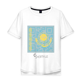 Мужская футболка хлопок Oversize с принтом QR-Kazakhstan в Петрозаводске, 100% хлопок | свободный крой, круглый ворот, “спинка” длиннее передней части | cxstyle | qr | казахстан | код | символ | страна | флаг