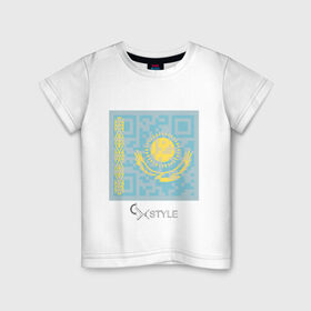 Детская футболка хлопок с принтом QR-Kazakhstan в Петрозаводске, 100% хлопок | круглый вырез горловины, полуприлегающий силуэт, длина до линии бедер | cxstyle | qr | казахстан | код | символ | страна | флаг