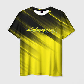 Мужская футболка 3D с принтом Cyberpunk 2077 (Yellow). в Петрозаводске, 100% полиэфир | прямой крой, круглый вырез горловины, длина до линии бедер | 3d | cyberpunk 2077 | red | абстракция | геометрия | игра | киберпанк 2077 | красный | лого | логотип | надпись | стиль | текстура