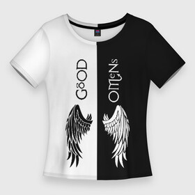 Женская футболка 3D Slim с принтом GOOD OMENS в Петрозаводске,  |  | evil | good | good omens | азирафель. | ангел кроули | благие намерения сериал | гуд оменс | демон | дэвид теннант | майкл шин