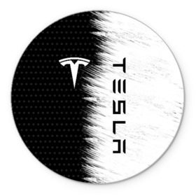 Коврик для мышки круглый с принтом TESLA (2) в Петрозаводске, резина и полиэстер | круглая форма, изображение наносится на всю лицевую часть | elon | elon musk | musk | space | tesla | автолюбитель | автомобиль | илон маск | тесла