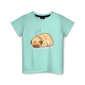 Детская футболка хлопок с принтом Спящий мопс в Петрозаводске, 100% хлопок | круглый вырез горловины, полуприлегающий силуэт, длина до линии бедер | Тематика изображения на принте: dog | pug | мопс | пес | псина | собака | собачка | сон | спит | спящий