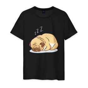 Мужская футболка хлопок с принтом Спящий мопс в Петрозаводске, 100% хлопок | прямой крой, круглый вырез горловины, длина до линии бедер, слегка спущенное плечо. | dog | pug | мопс | пес | псина | собака | собачка | сон | спит | спящий