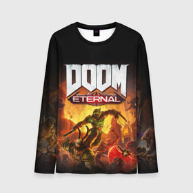 Мужской лонгслив 3D с принтом DOOM Eternal в Петрозаводске, 100% полиэстер | длинные рукава, круглый вырез горловины, полуприлегающий силуэт | 2019 | bethesda | demon | doom | eternal | ethernal | game | games | logo | monster | runes | демон | дум | дуум | етернал | игра | игры | какодемон | кровь | лого | логотип | монстр | монстры | руны | символ | этернал