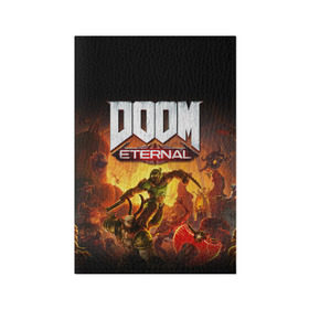 Обложка для паспорта матовая кожа с принтом DOOM Eternal в Петрозаводске, натуральная матовая кожа | размер 19,3 х 13,7 см; прозрачные пластиковые крепления | 2019 | bethesda | demon | doom | eternal | ethernal | game | games | logo | monster | runes | демон | дум | дуум | етернал | игра | игры | какодемон | кровь | лого | логотип | монстр | монстры | руны | символ | этернал