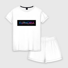 Женская пижама с шортиками хлопок с принтом сериал Euphoria в Петрозаводске, 100% хлопок | футболка прямого кроя, шорты свободные с широкой мягкой резинкой | zendaya | зендея | ру беннетт | сериал euphoria | эйфория