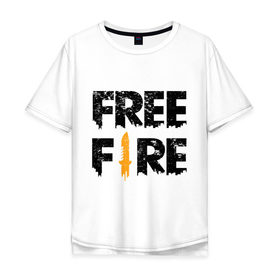 Мужская футболка хлопок Oversize с принтом Free Fire logo в Петрозаводске, 100% хлопок | свободный крой, круглый ворот, “спинка” длиннее передней части | Тематика изображения на принте: battlegrounds | fire | free | garena | гарена | фаер | фри