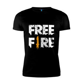 Мужская футболка премиум с принтом Free Fire logo в Петрозаводске, 92% хлопок, 8% лайкра | приталенный силуэт, круглый вырез ворота, длина до линии бедра, короткий рукав | battlegrounds | fire | free | garena | гарена | фаер | фри