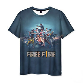 Мужская футболка 3D с принтом Free Fire в Петрозаводске, 100% полиэфир | прямой крой, круглый вырез горловины, длина до линии бедер | battlegrounds | fire | free | garena | гарена | фаер | фри