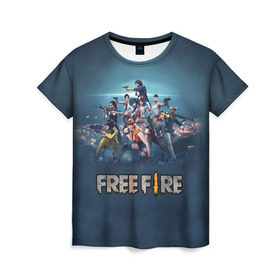 Женская футболка 3D с принтом Free Fire в Петрозаводске, 100% полиэфир ( синтетическое хлопкоподобное полотно) | прямой крой, круглый вырез горловины, длина до линии бедер | battlegrounds | fire | free | garena | гарена | фаер | фри