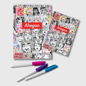 Блокнот с принтом Ahegao в Петрозаводске, 100% бумага | 48 листов, плотность листов — 60 г/м2, плотность картонной обложки — 250 г/м2. Листы скреплены удобной пружинной спиралью. Цвет линий — светло-серый
 | Тематика изображения на принте: ahegao | anime | cartoon | collage | comic | emotion | faces | girls | inscription | japanese | manga | mouth | multi colored | open | аниме | девушки | коллаж | комикс | лица | мультфильм | надпись | открытый | разноцветный | 