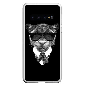 Чехол для Samsung Galaxy S10 с принтом Пантера в очках в Петрозаводске, Силикон | Область печати: задняя сторона чехла, без боковых панелей | Тематика изображения на принте: animal | panther | predator | животное | очки | пантера | хищник