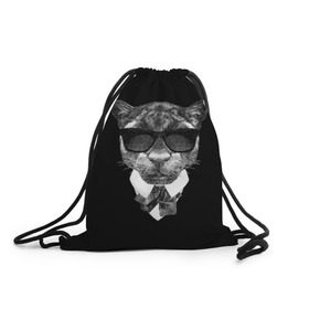 Рюкзак-мешок 3D с принтом Пантера в очках в Петрозаводске, 100% полиэстер | плотность ткани — 200 г/м2, размер — 35 х 45 см; лямки — толстые шнурки, застежка на шнуровке, без карманов и подкладки | animal | panther | predator | животное | очки | пантера | хищник