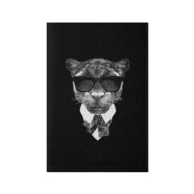 Обложка для паспорта матовая кожа с принтом Пантера в очках в Петрозаводске, натуральная матовая кожа | размер 19,3 х 13,7 см; прозрачные пластиковые крепления | Тематика изображения на принте: animal | panther | predator | животное | очки | пантера | хищник