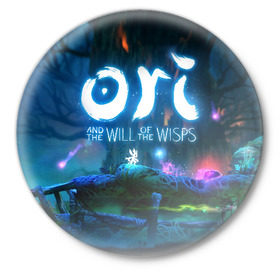 Значок с принтом Ori and the Blind Forest в Петрозаводске,  металл | круглая форма, металлическая застежка в виде булавки | blind forest | ori | sein | белка | гумо | кошка | куро | лиса | нару | непроглядный лес | ори | платформер | птенец | сейн | сова