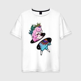 Женская футболка хлопок Oversize с принтом Телепорт в Петрозаводске, 100% хлопок | свободный крой, круглый ворот, спущенный рукав, длина до линии бедер
 | вселенная | галактика | грива | единорог | звезды | козел | космос | овечка | овца | радуга | телепорт