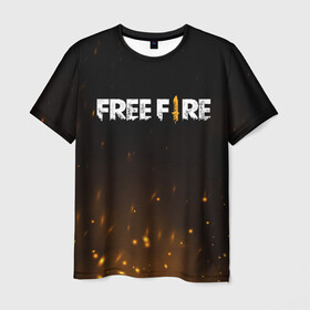 Мужская футболка 3D с принтом FREE FIRE в Петрозаводске, 100% полиэфир | прямой крой, круглый вырез горловины, длина до линии бедер | battle | battlegrounds | fire | free | game | games | garena | logo | mobile | royale | батлграунд | битва | гарена | гарено | игра | игры | королевская | лого | логотип | мобайл | онлайн | символ | фаер | фаир | фри